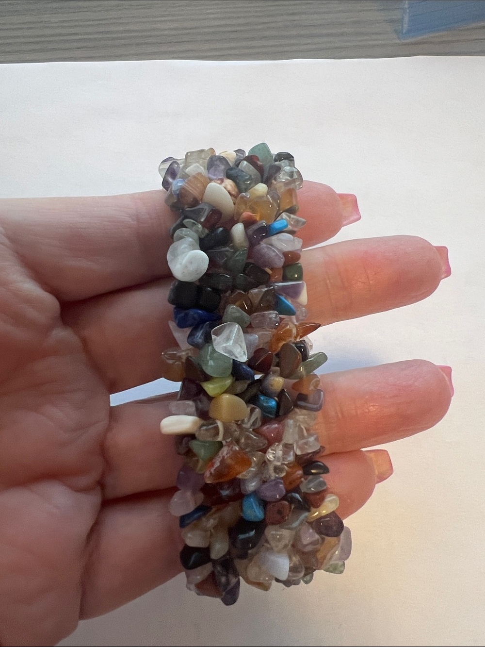 Mixed Gem Chip Stretch Bracelet — Multi-Color Semi-Precious Accent
